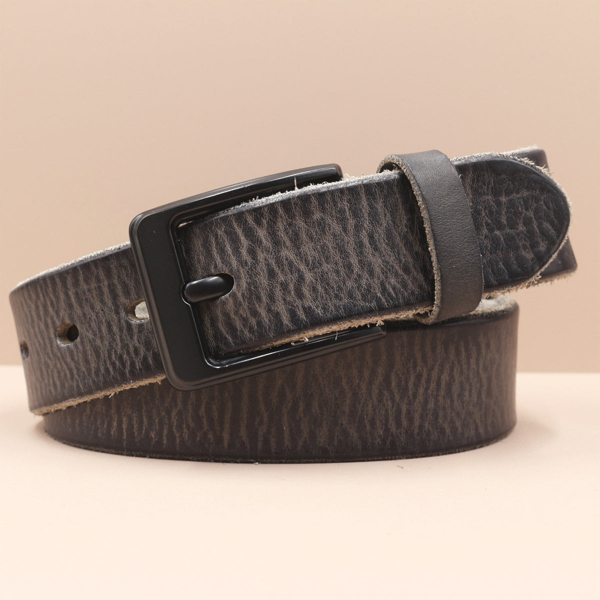 Korean Style Personality Top Layer Leather Pin Buckle Black Buttons Men's Leather Belt