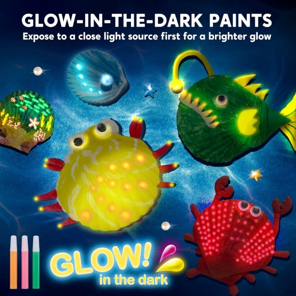 Seashell Painting Craft Kit with 12 Shell Forms, Glow-Labeled Paints, Brushes, Gems and Stickers — image 8