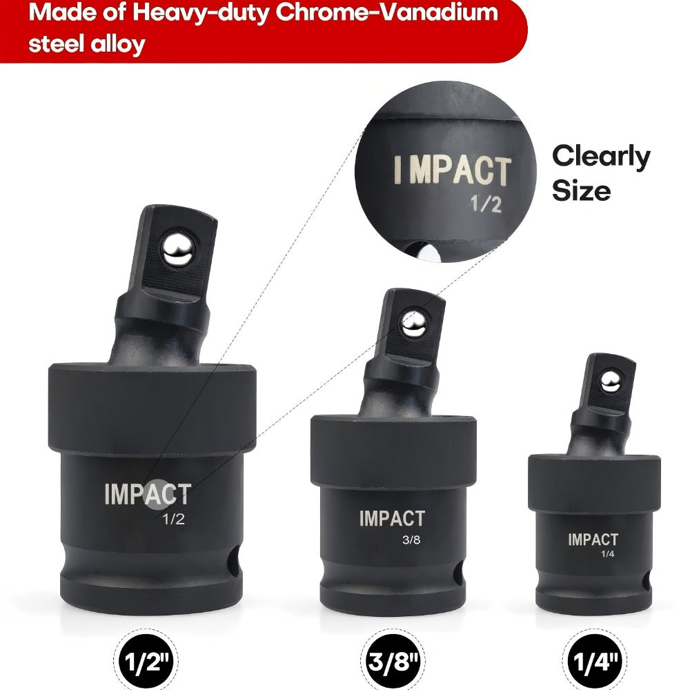 Socket Drive Accessory Kit 18-Piece – Socket Adapters, Extension Bars, Universal Joints & Impact Couplers Chrome-Moly Steel P