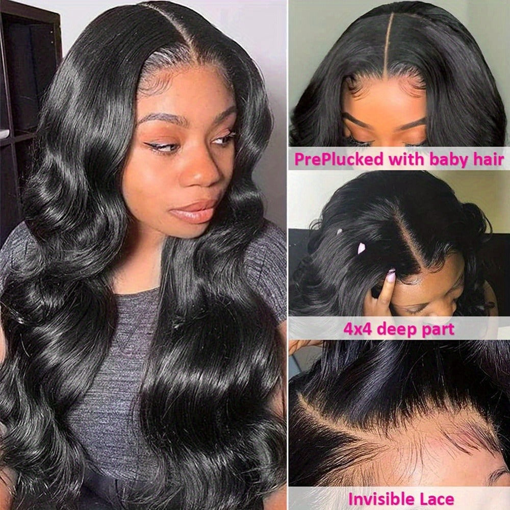 Lace Front Wig Body-Wave Human Hair, 14-24 Inch Natural Black with Glueless 4x4x1 Closure and Baby Hair — image 3
