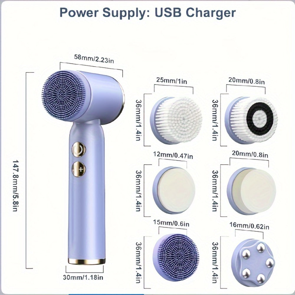 EMS Microcurrent Face Massager Device V-Face Lifting Double Chin Reducer Neck Rejuvenation 6-in-1 Brush Heads for Home or Sal