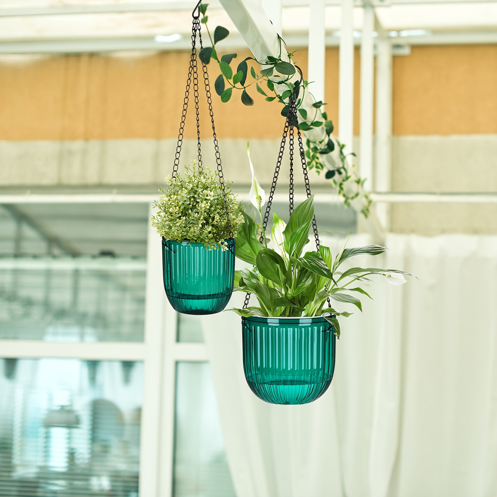 Self Watering Hanging Planters Set of 4 – 6.5" & 4.5" Hanging Flower Pots with 3 Hooks & Drainage Holes for Indoor Outdoor Ho