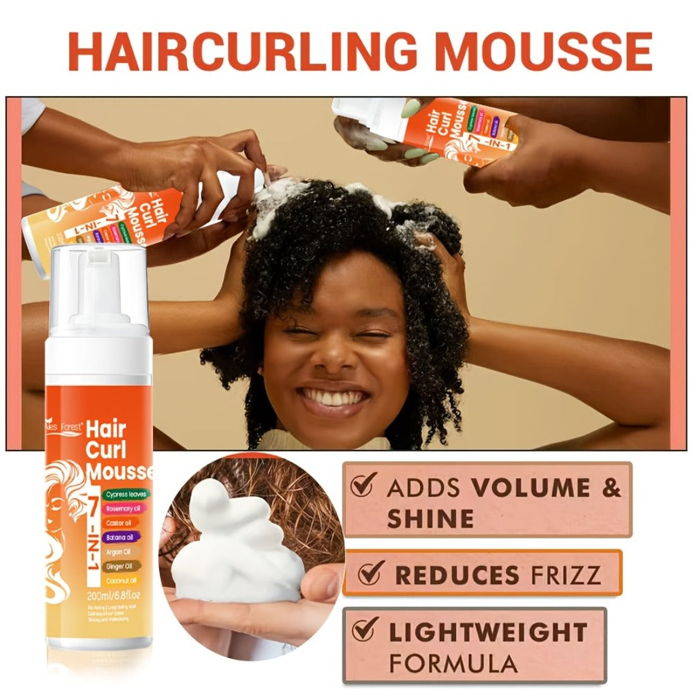 Curl Defining Hair Foam Mousse 200ml Smoothing Styling for Natural Fluffy Elastic Curls, Frizz Control for Wavy Coily Hair — 