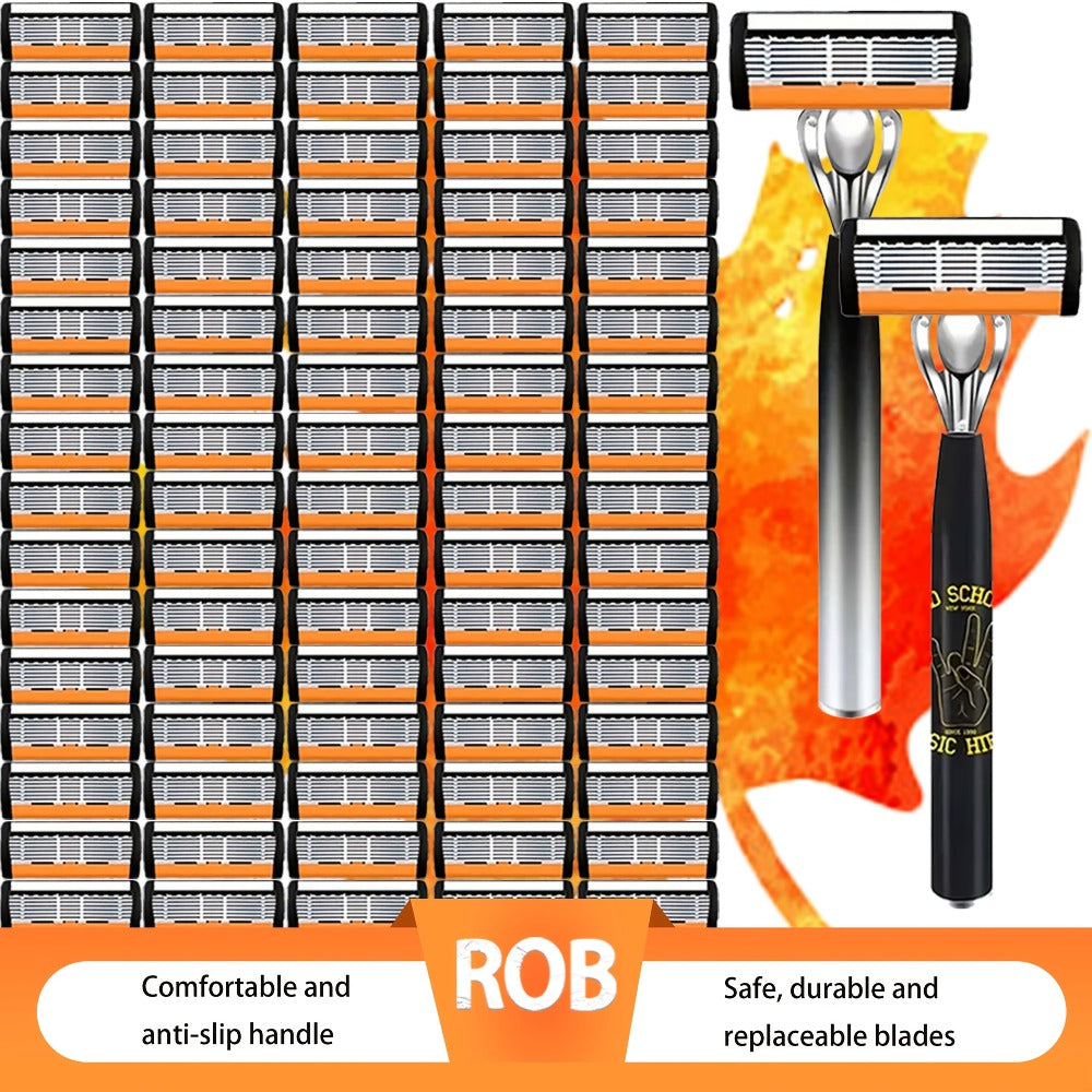 Safety Razor Set for Men 2 Anti-Slip Handles & 24 Ultra-Sharp Replaceable Stainless Steel Blades – Smooth Painless Close Shav