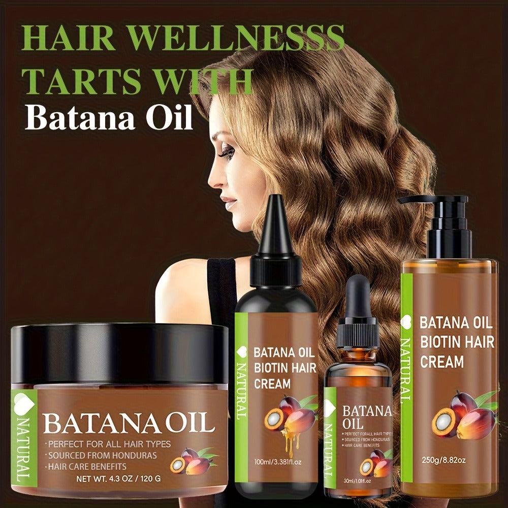 Four-Piece Batana Hair Care Set with Coordinated Oil and Cream Containers in Assorted Sizes — image 3
