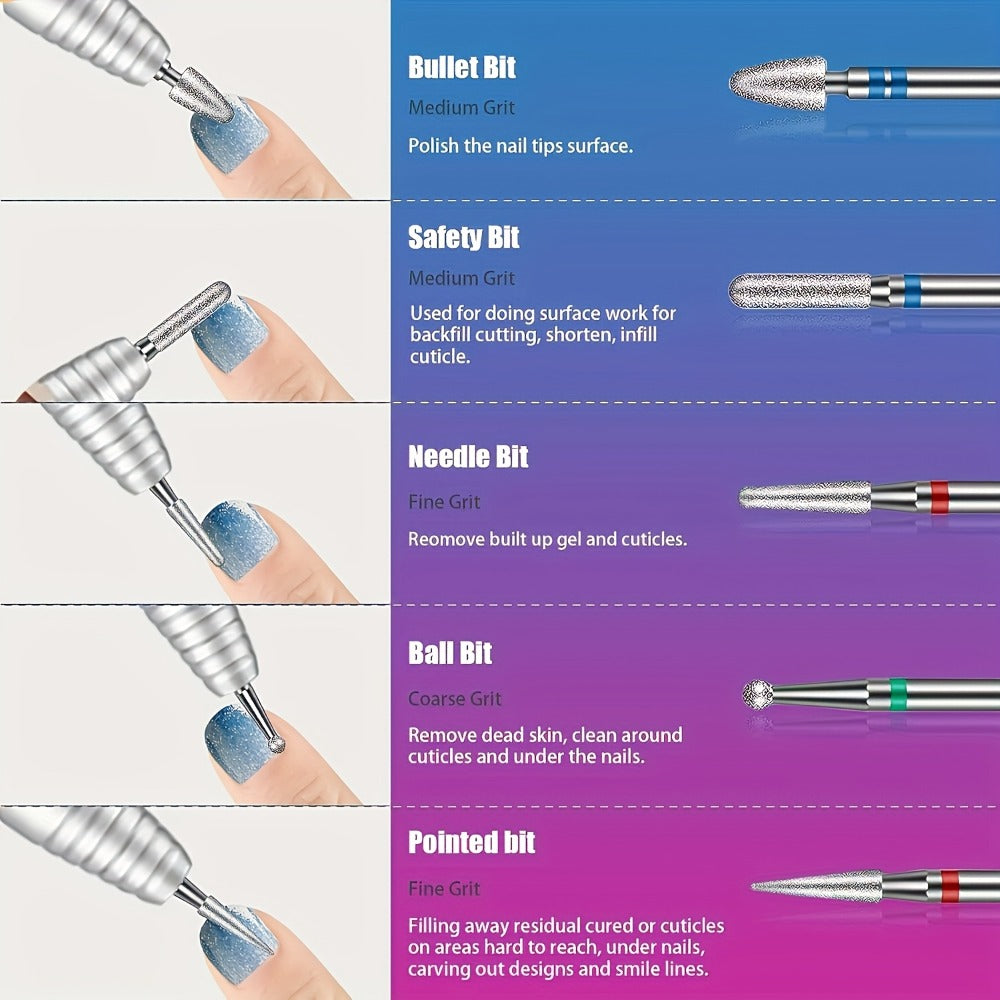 Nail Drill Bit Set Tungsten Steel & Ceramic Grinding Heads with Storage Box for Gel Removal Nail Enhancement — image 5