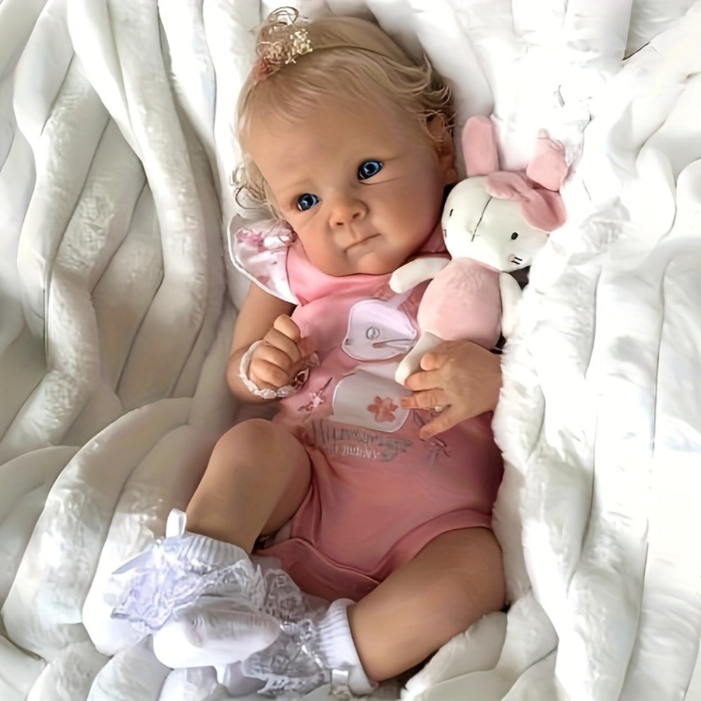 Reborn Doll, 22-Inch Full-Vinyl Open-Eye Figure with Hand-Rooted Hair and Pink Clothing Set — image 5