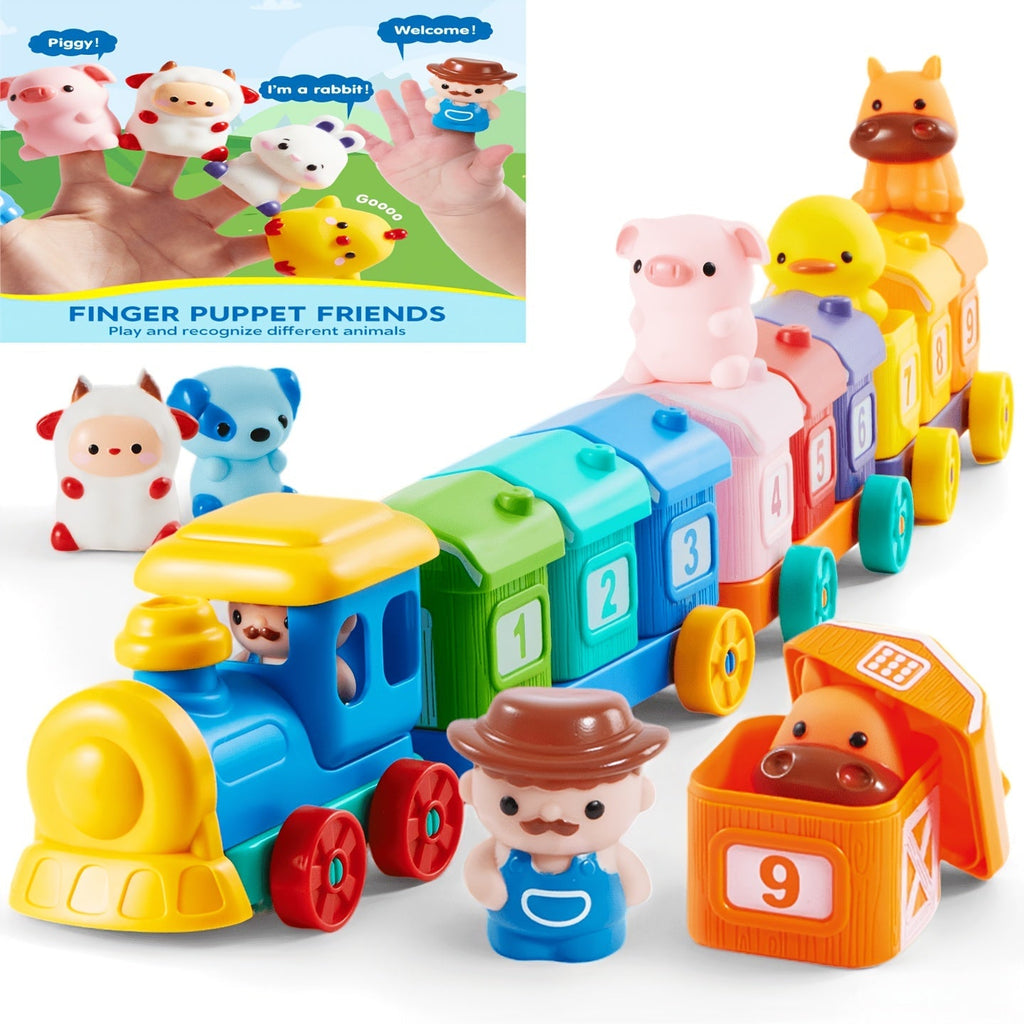 Farm Number Train Learning Toy for Toddlers with 9 Farm Animals & Farmer with the Listed Color, Size or Set Options for Every