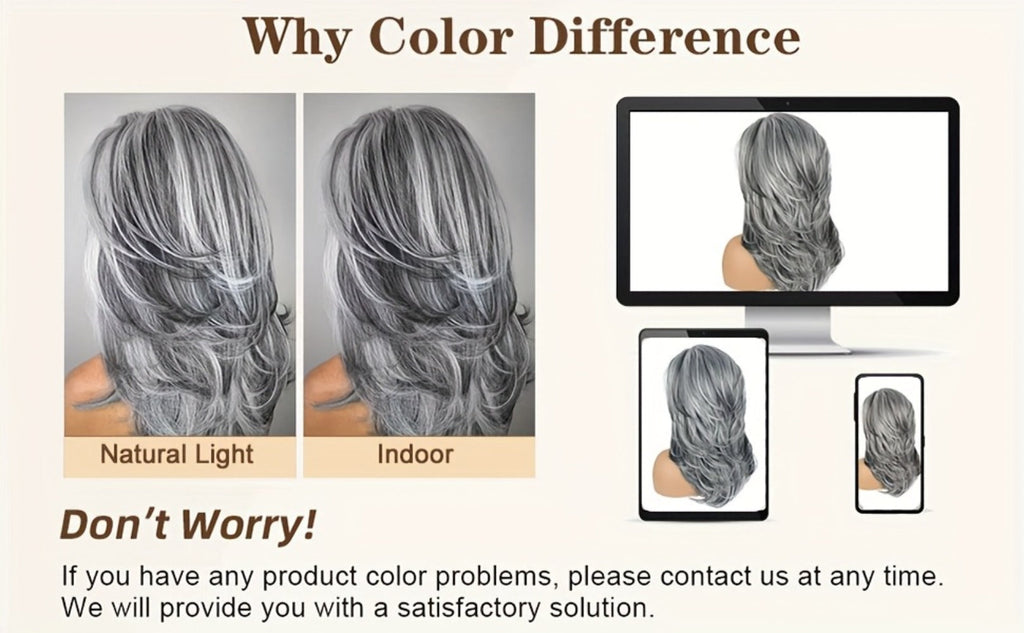 Synthetic Wig 18-Inch Layered Silvery Waves with Highlights in Two Colors and Rose Net Cap — image 17