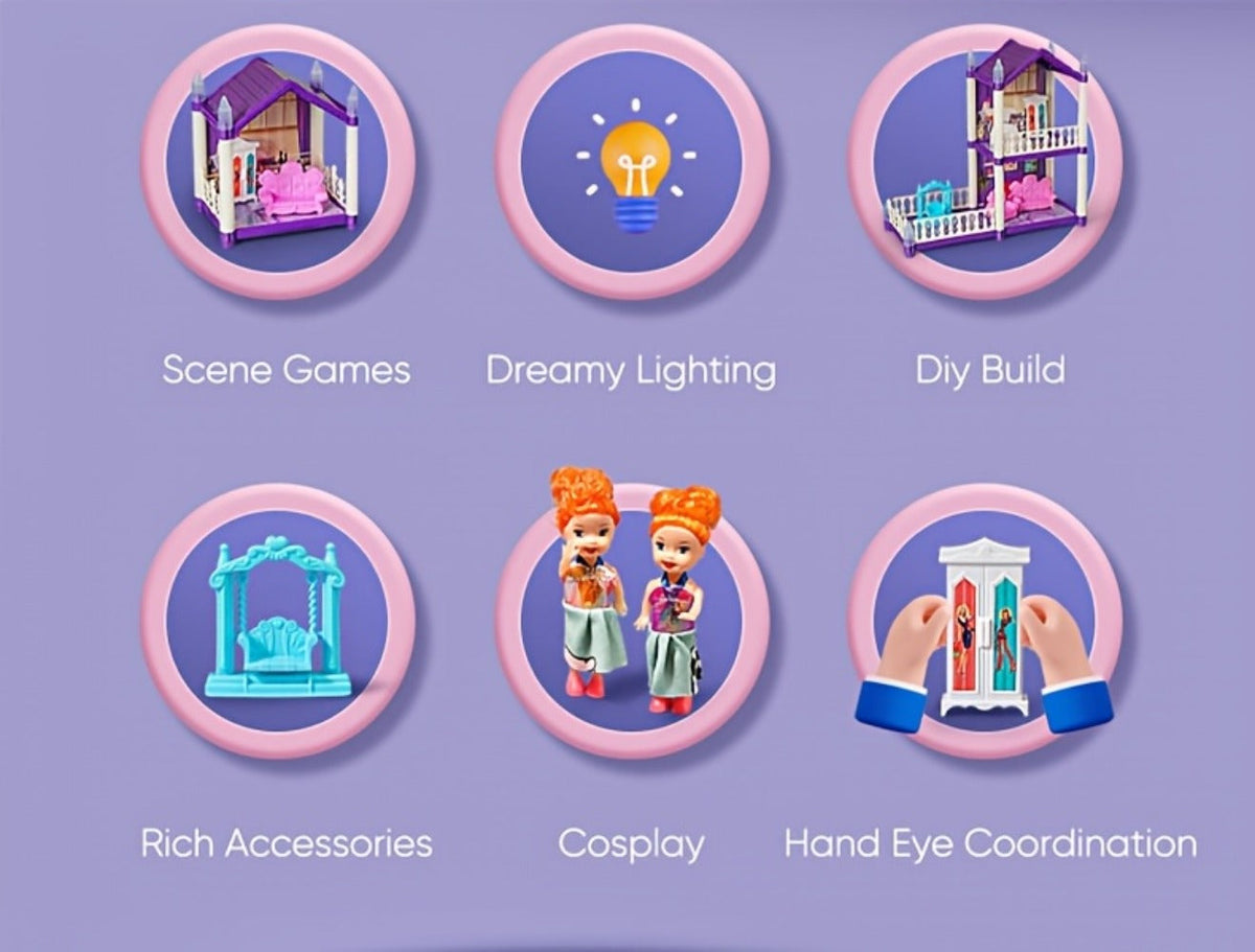 LED Dollhouse Playset for Girls, Purple Multi-Room Playhouse with Doll Figures, Puppies, Furniture & LED Lighting — image 16