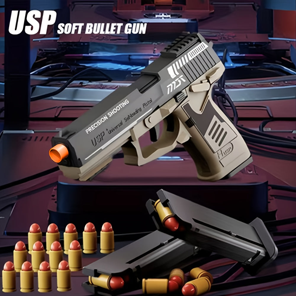 USP Clip Toy Gun Pistol with Continuous Shooting, 100 Bullets & 2 Magazines Rapid Fire Foam Blaster for Kids Boys Girls Ages 