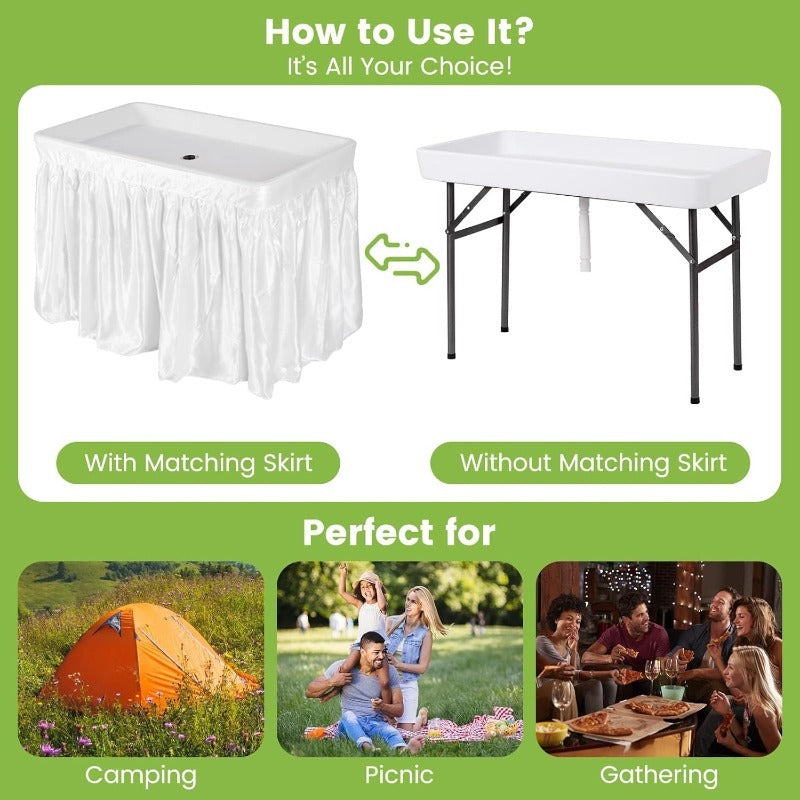 Ice Table Folding 4 ft Portable Cooler Table with Drain & Removable Skirt, Fill and Chill Party Beverage Station for BBQ — im