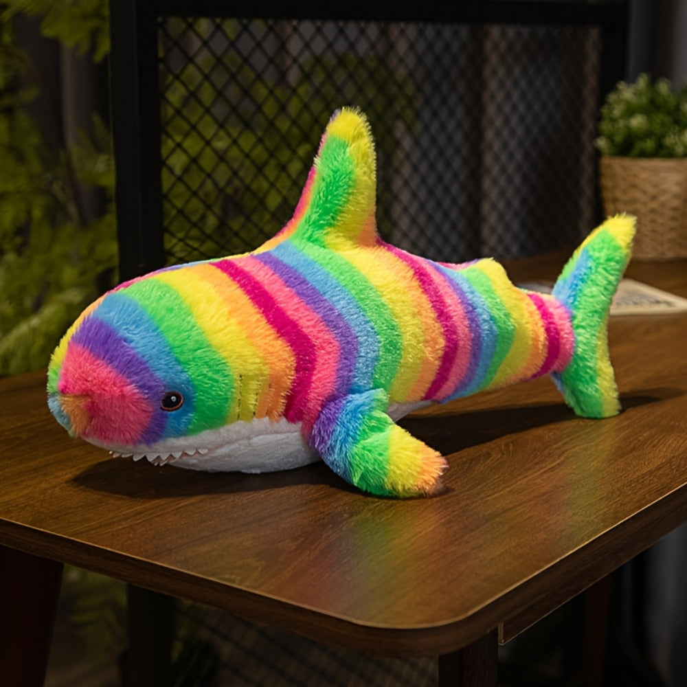 Stuffed Animal Rainbow Shark with Long Pillow Shape, Mixed Colors and Soft Plush Fabric for Room Decor — image 6