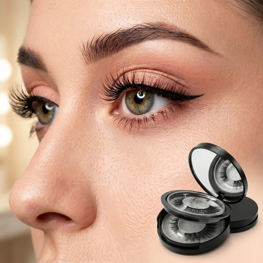 INMASIT Magnetic False Eyelashes Set with Round Storage Case and Applicator in Black or Pink — image 8