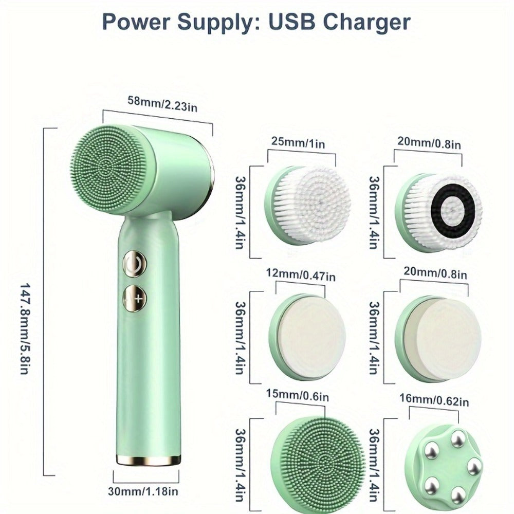 EMS Microcurrent Face Massager Device V-Face Lifting Double Chin Reducer Neck Rejuvenation 6-in-1 Brush Heads for Home or Sal