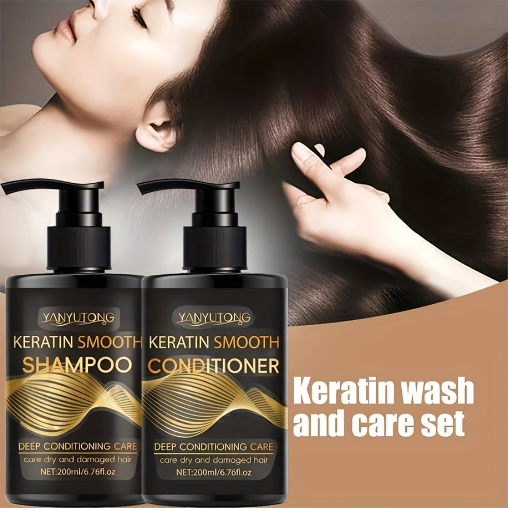 Keratin Shampoo and Conditioner Set Repairs Breakage Split Ends Moisturizes Scalp for Color-Treated Heat Damaged Dry Frizzy H