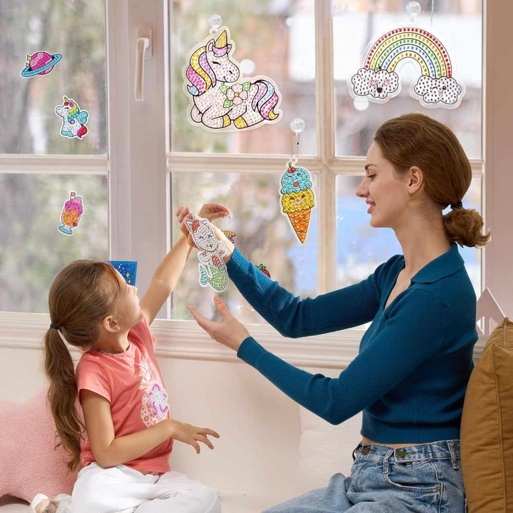 Diamond Gem Painting Kit for Girls Ages 6+ 16 Projects, 5D Gem Art Set with 2800+ Gems Unicorn Suncatchers Keychains Necklace