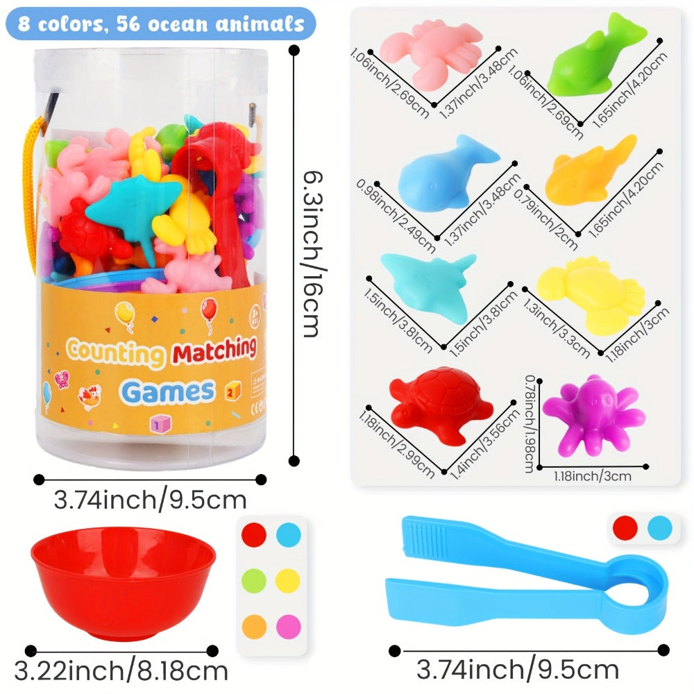 Ocean Animals Color Sorting Toy 64pcs with Sorting Bowl, Toddler Counting Matching Math Learning Activity — image 2