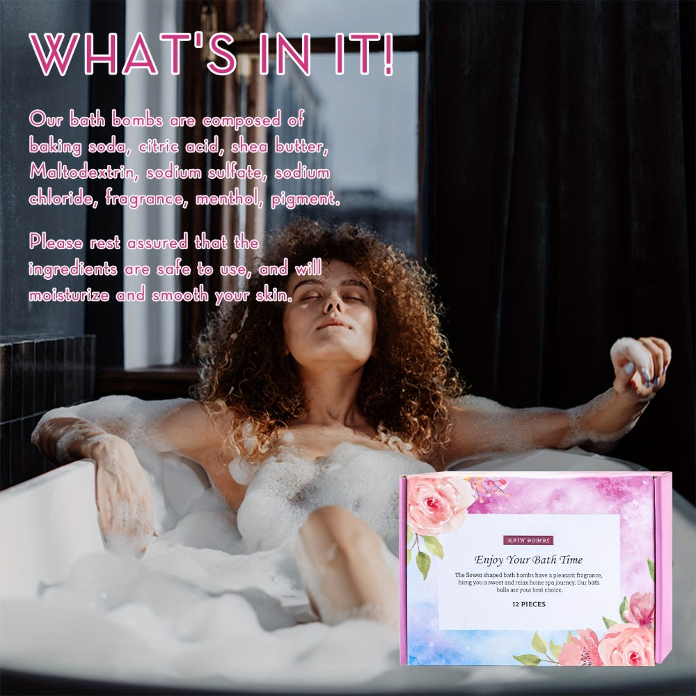Bath Bombs, 12-Piece Shea Butter and Essential Oil Gift Set with Assorted Round Fizzers and Fragrance Labels — image 12