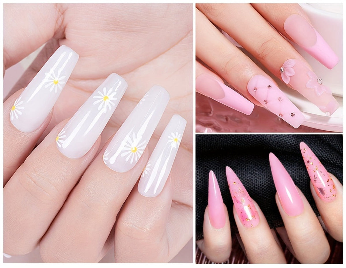 Builder Gel Nail Extension Starter Kit 5pcs Clear Nude Solid – Hard Gel Sculpting Set with Flower Molds & Sculpting Brush for