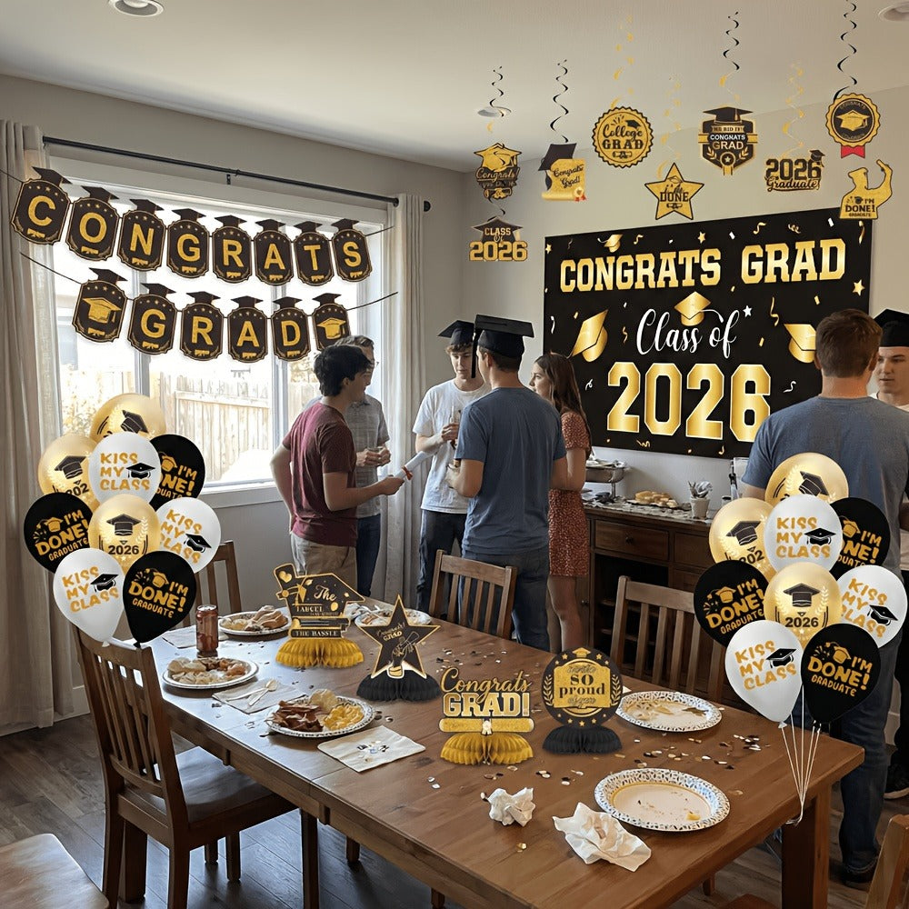 Class of 2026 Graduation Decoration Set with Letter Banner, Hanging Pieces and Six Color Options — image 1