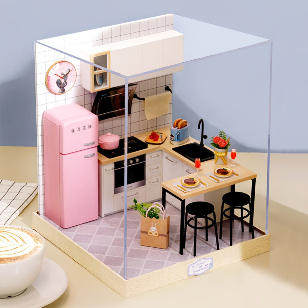 DIY Miniature Dollhouse Kit with Dust Cover Small, Mini House Model No Glue with the Listed Color, Size or Set Options for Ev