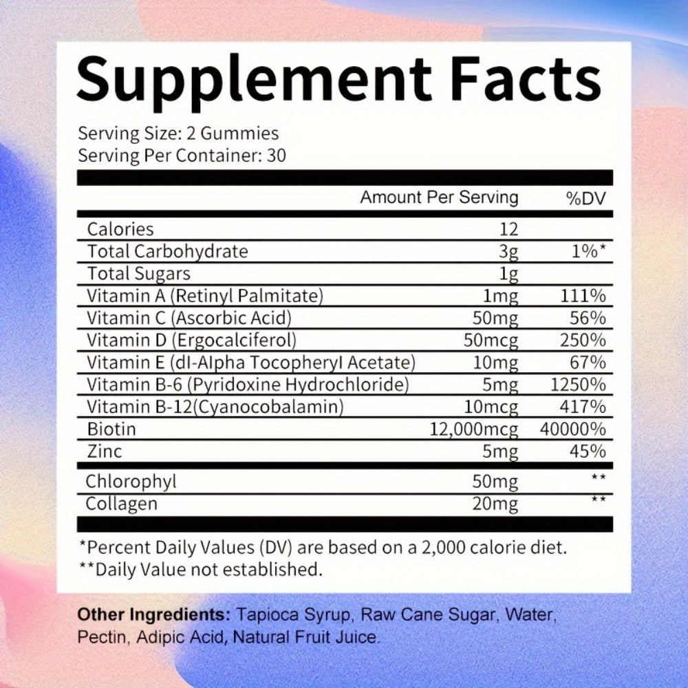 Biotin Gummies 12000mcg, with Collagen, Keratin, Chlorophyll, Zinc & Vitamins A B6 B12 C D E, Hair — image 2