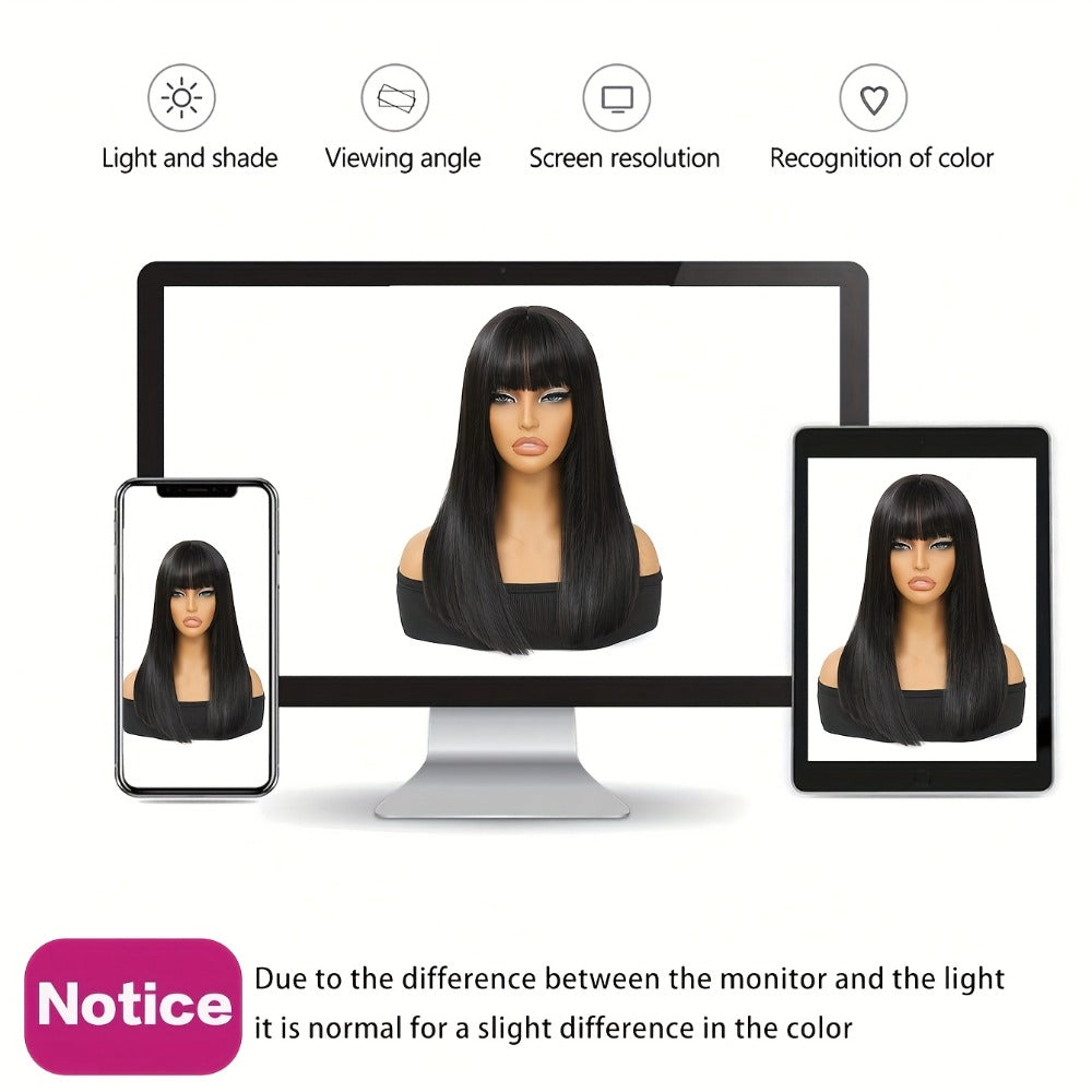 Synthetic Wig 16-Inch Black Straight Blunt Bob with Bangs, 180% Density and Rose Net Cap for Office Wear — image 8