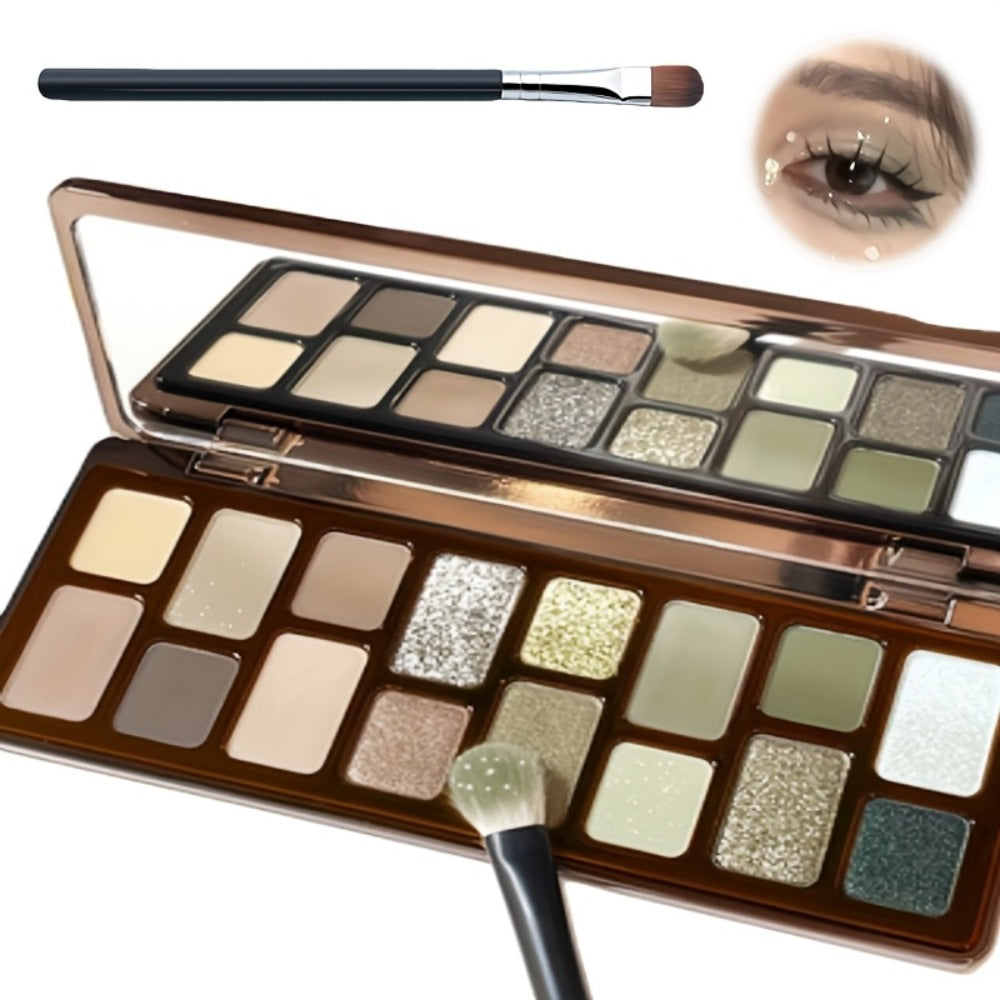 Eyeshadow Palette 16-Shade Brown and Green Compact with Matte, Shimmer and Glitter Finish Mix — image 2