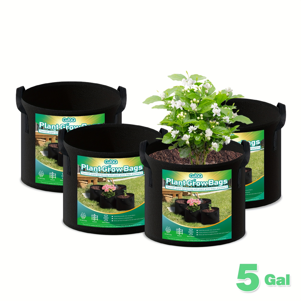 Four-Pack Black Grow Bags with Handles in 5-Gallon or 10-Gallon-Labeled Size Options for Container Gardening — image 4