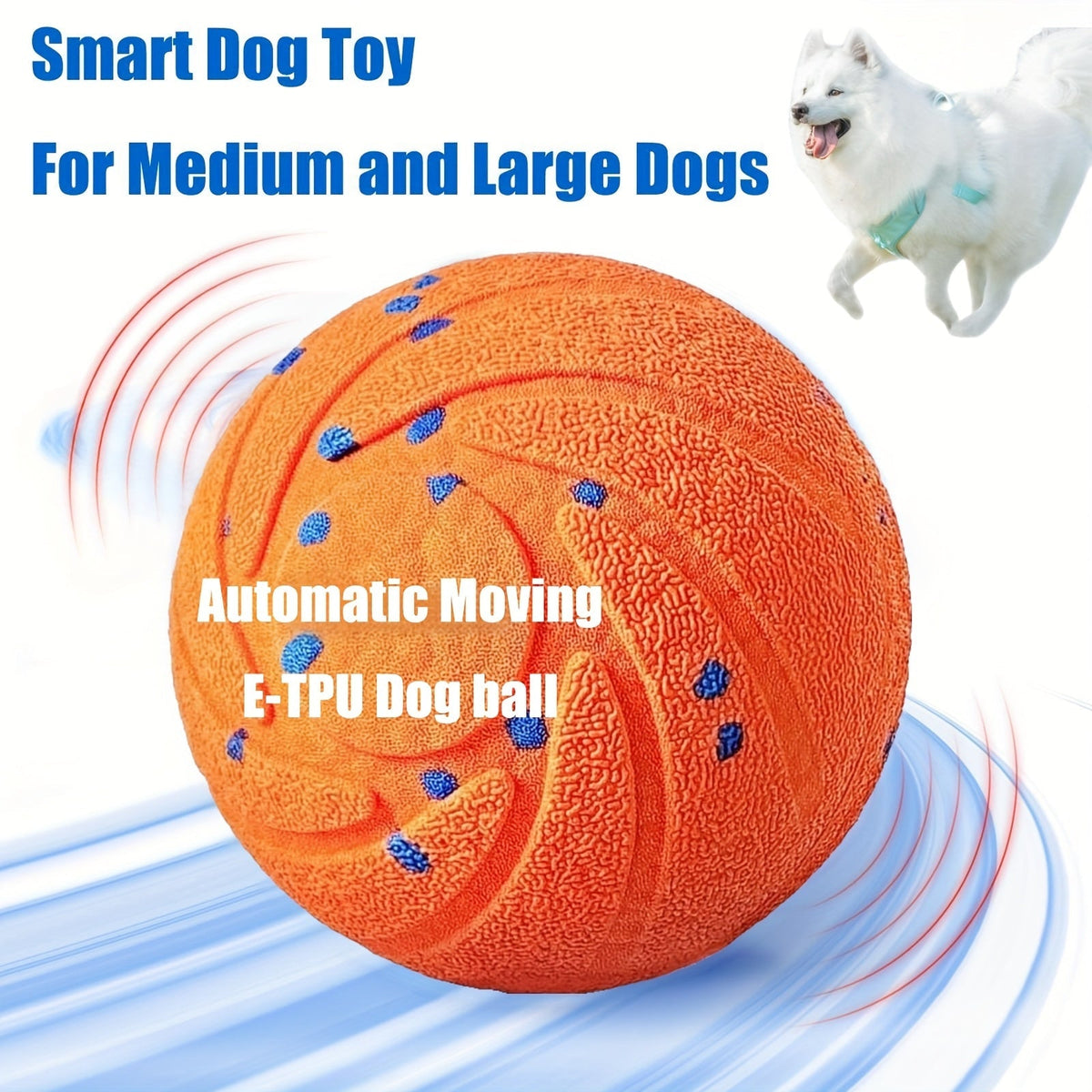Dog Toy Motion-Activated E-TPU Ball with Auto-Rolling, Rotating and Bouncing Modes in Blue or Orange — image 11
