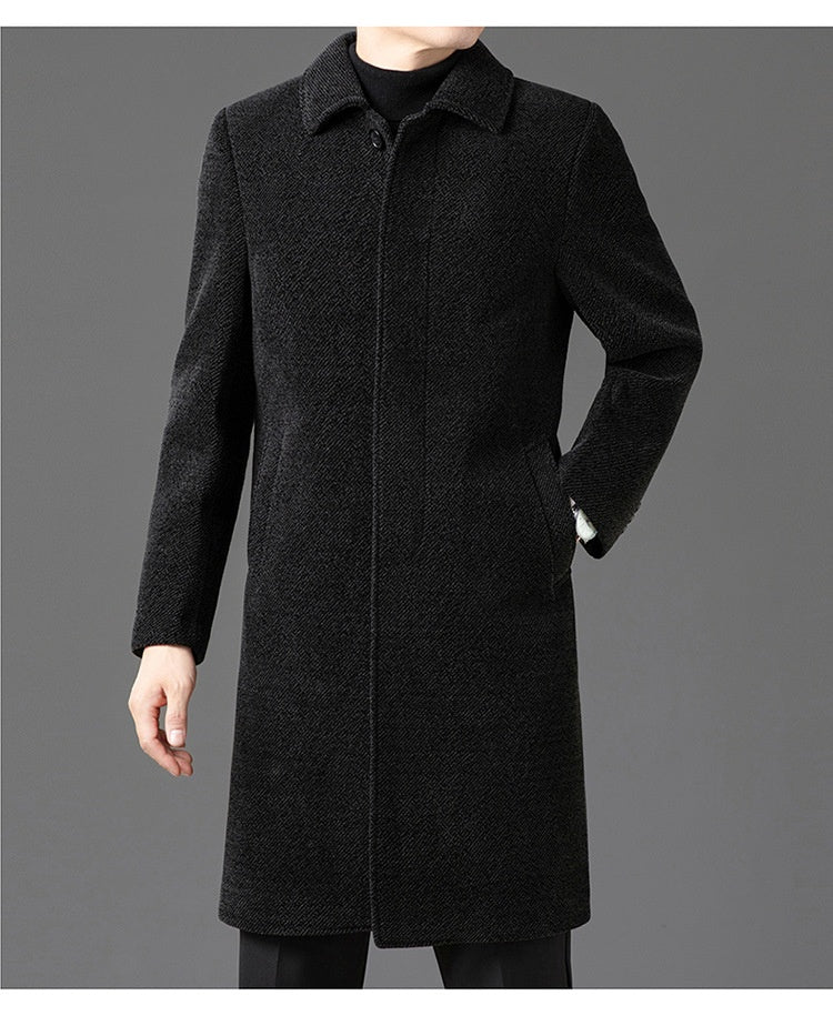 Temperament Lapel With Velvet Men's Woolen Coat