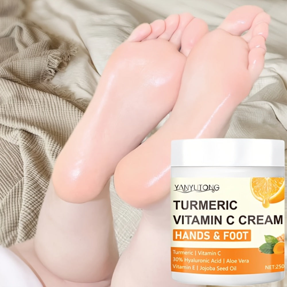250g Turmeric and Vitamin C Hands-and-Feet Cream Jar with Hyaluronic Acid and Aloe Labeling — image 6