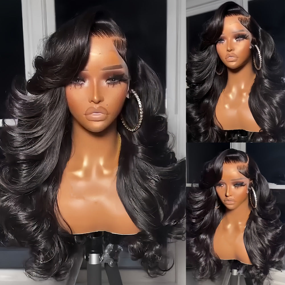 13x4 HD Lace Front Body Wave Synthetic Wig 250% Density Glueless Natural Black Crimson, for Home, Travel and Salon Hair Styli