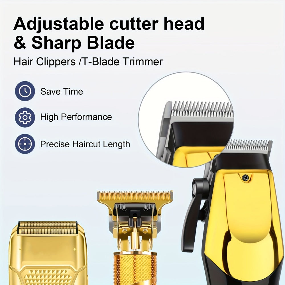 Men's Grooming Kit Hair Clipper Set USB Rechargeable LCD Display – Professional Clipper Razor T-Blade Trimmer 8 Guide Combs &