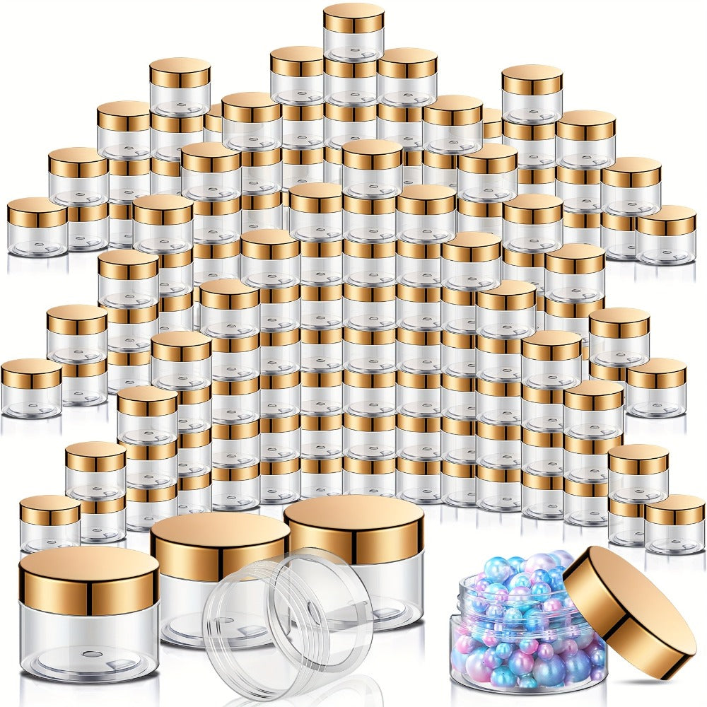 Wide Mouth Plastic Jars with Lids 2oz 100 Pack Clear Cosmetic Containers with Golden Flip Top Lid for Lotion Cream Body Butte