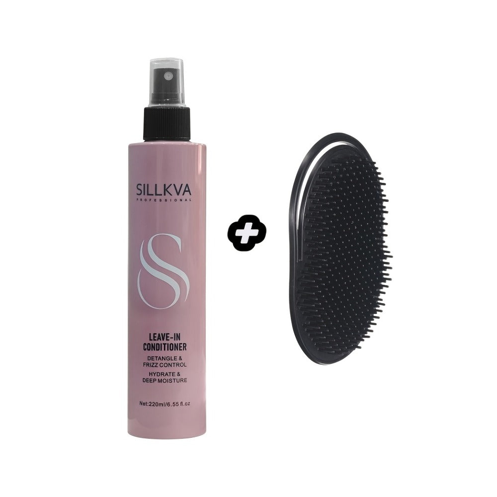 Leave-In Conditioner Spray & Detangling Hair Brush Set - Anti Frizz Smoothing Glycerin Formula for Home, Travel and Salon Hai
