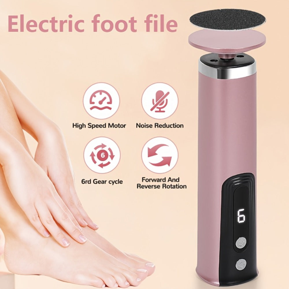 Rechargeable Electric Foot File and Callus Remover with Two Heads and Ten Sandpaper Pads in Pink — image 3