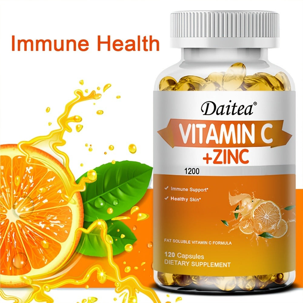 Dietary Supplement Vitamin C 1200mg and Zinc 20mg Softgels in a 120-Count Bottle for Daily Supplement Routines — image 4