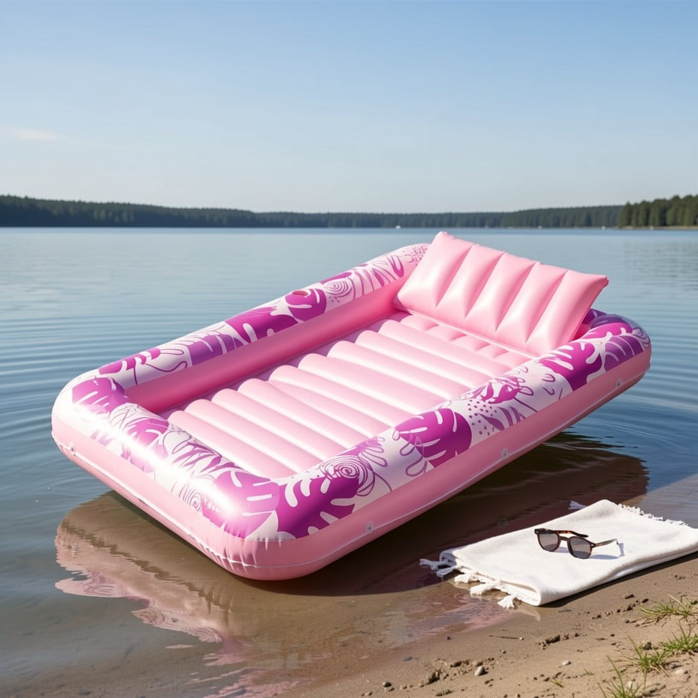 Hot Pink Inflatable Pool Float Tanning Bed with Open Center, Ribbed Base and Large or X-Large Sizes — image 9