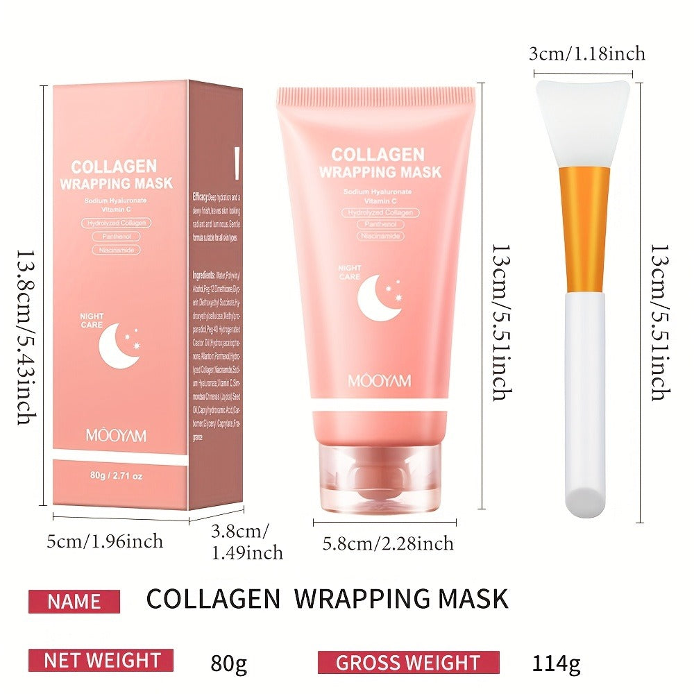 Hydrolyzed Collagen Night Mask with Brush – Niacinamide Hyaluronic Acid Vitamin C Korean Skincare Sleeping Mask for Elasticit