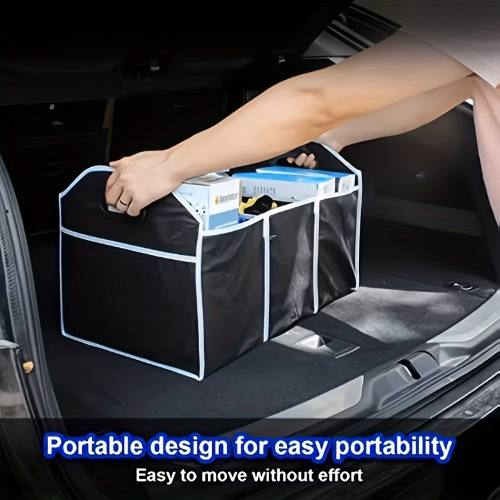 Car Trunk Organizer, Foldable 3-Compartment Black Storage Bin with Carry Handles and 1- or 2-Piece Options — image 6