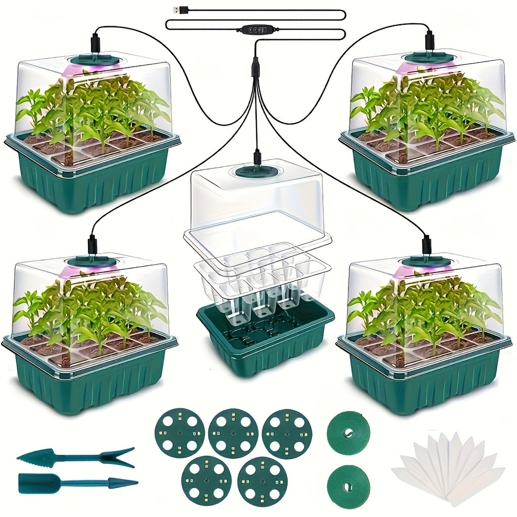 Seed Starting Kit LED Grow Light Timer, Indoor Seedling Tray Dome for Garden, Patio and Yard Use — image 1