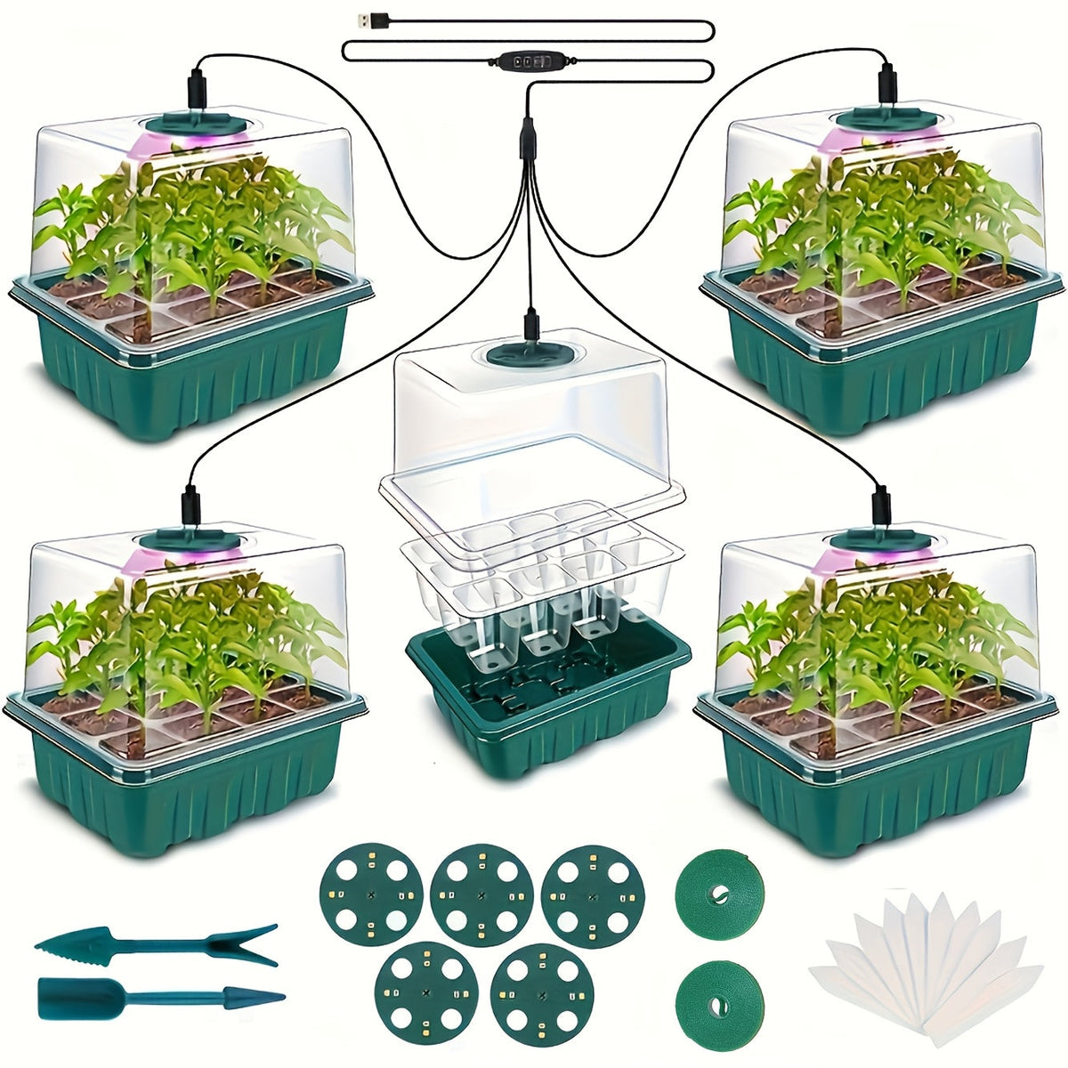 Seed Starting Kit LED Grow Light Timer, Indoor Seedling Tray Dome for Garden, Patio and Yard Use — image 1