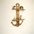 Floating Wall Shelves Solid Wood 2-Tier Nautical Anchor Shelf Handcrafted Heavy Duty Wall Mounted Organizer for Bedroom Livin
