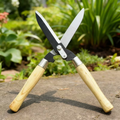 Carbon Steel Hedge Shears with 11-Inch Straight Blades and Paired Walnut Handles for Shrub Trimming — image 4