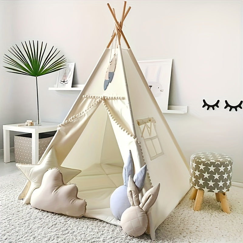 Kids Nordic Style Conical Indoor Play Tent, Teepee Playhouse for Boys & Girls, Beige, No Bottom Pad — image 7