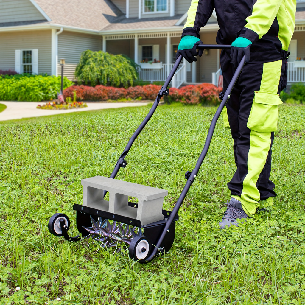 Rolling Lawn Aerator Push Spike 16.5" with 5-Star Steel Tines, Weight Tray & Steel Handle for Deep Soil Aeration — image 11