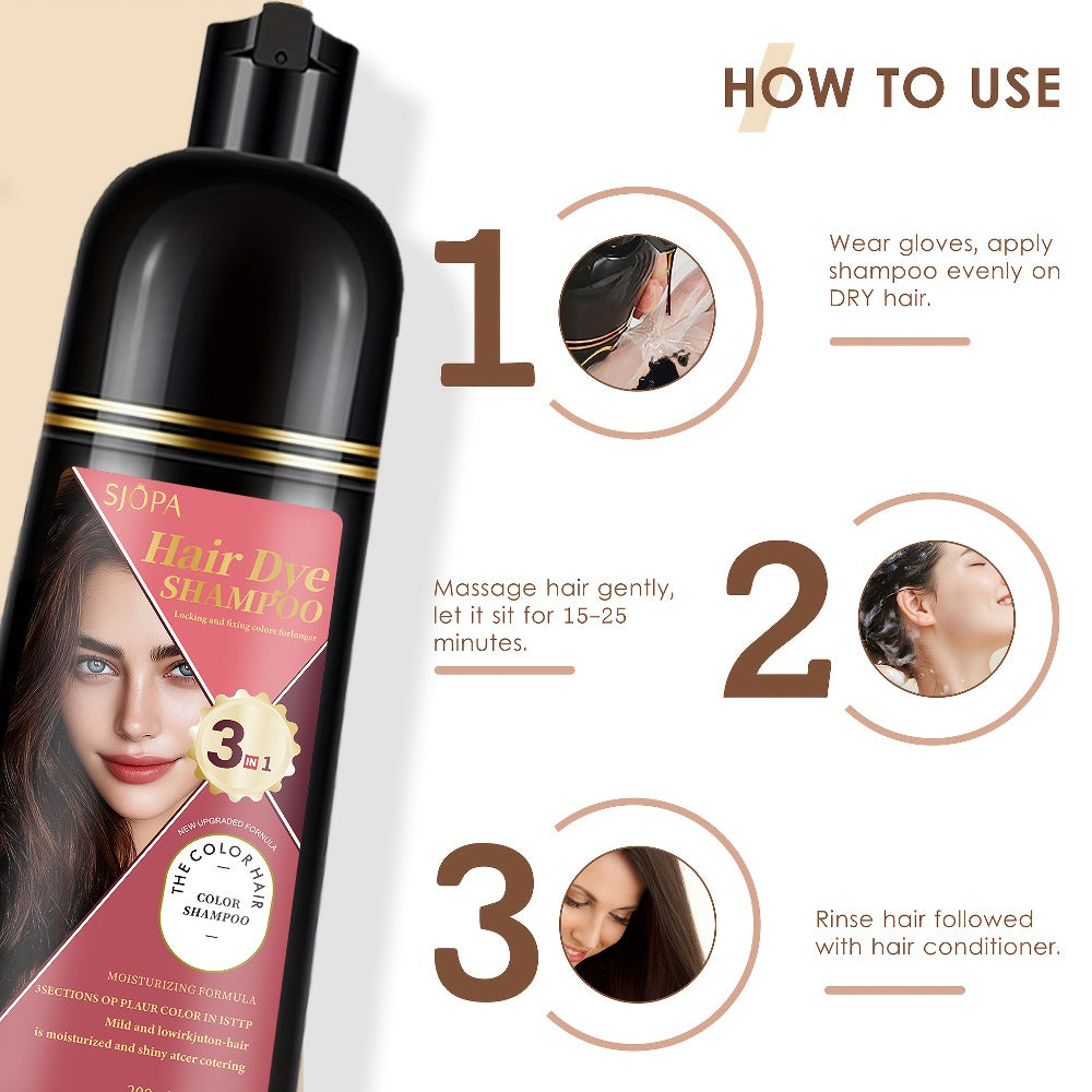 Hair Color Shampoo, SJOPA 3-in-1 Bottle-and-Dropper Set with 10 Rose, Brown, Purple and Black Color Options — image 16
