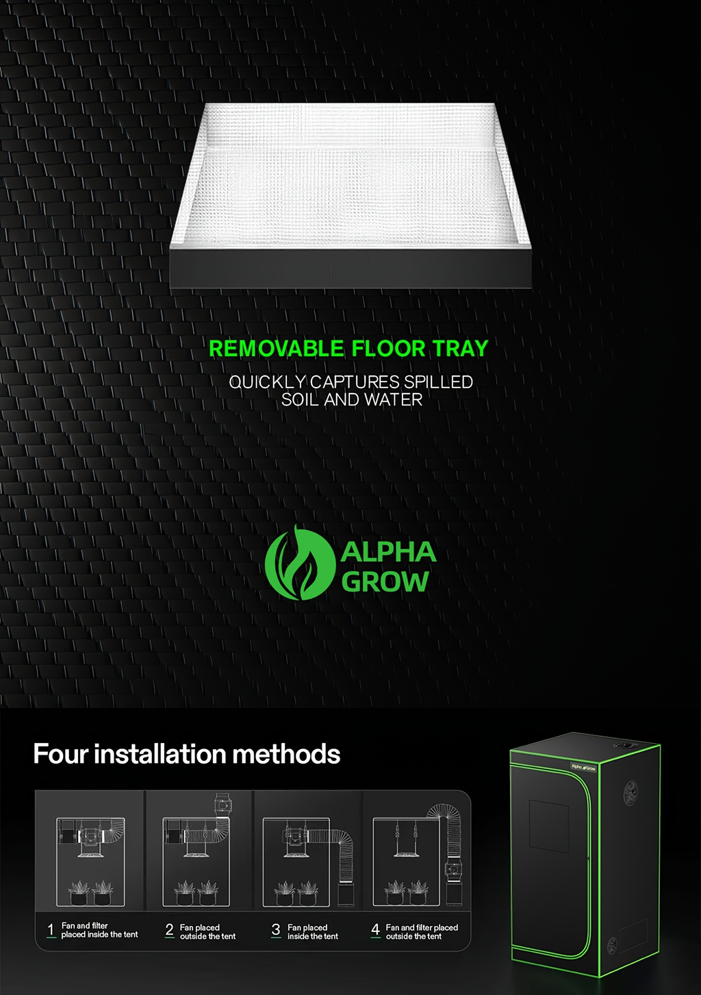Grow Tent 1680D Thickened Mylar with Observation Window & Floor Tray, Pro-Grade Indoor Hydroponic Growing — image 19